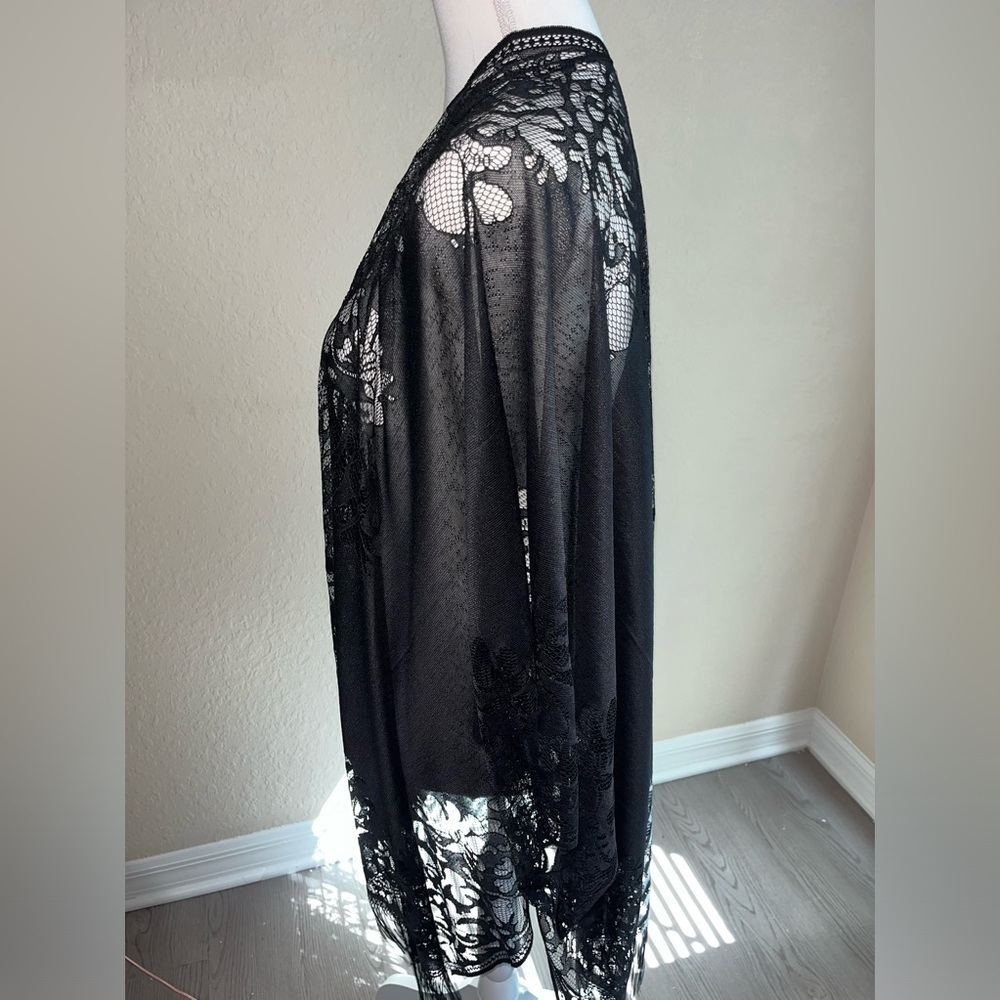 Boho Kimono Black Sheer Lace Cover-Up. - Picture 7 of 7